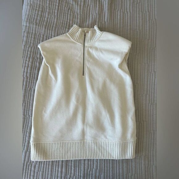 Zara NWT Plush Vest Padded Shoulders High Collar Size S Plush Ecru Light Yellow - Picture 10 of 11